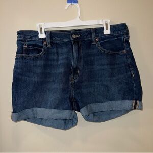High Rise Dark Wash Cuffed Denim Shorts